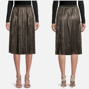 New St John Metallic Foil Pleated Skirt Black Gold Accordion Sz M MSRP $900